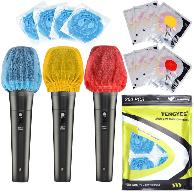 TENGYES 200 PCS (100 Pack) Microphone Hygiene Covers Disposable Non-woven Handheld Mic Mike Cover Windscreen Protective Cap for KTV Karaoke Recording Room Stage Performance (multicolored) - Image 1