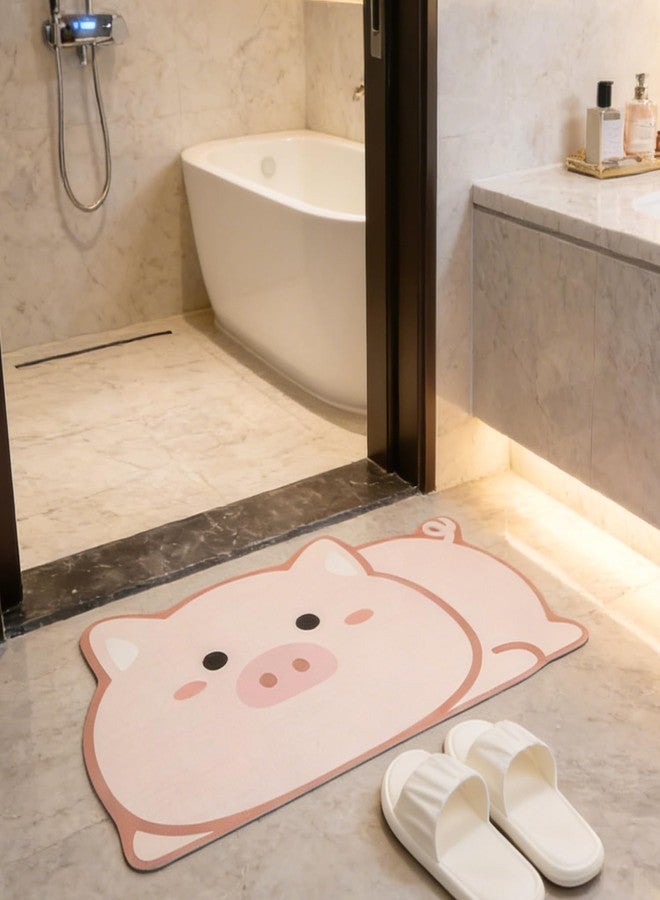 Tyrafry Cute Animals Bath Mat, Quick Dry and Absorbent Microfiber Bath Rug, Non-Slip Rug with Rubber Backing, Modern Floor Mat for Bathroom, Shower, Sink Side, Pink, 17"x25" - Image 1