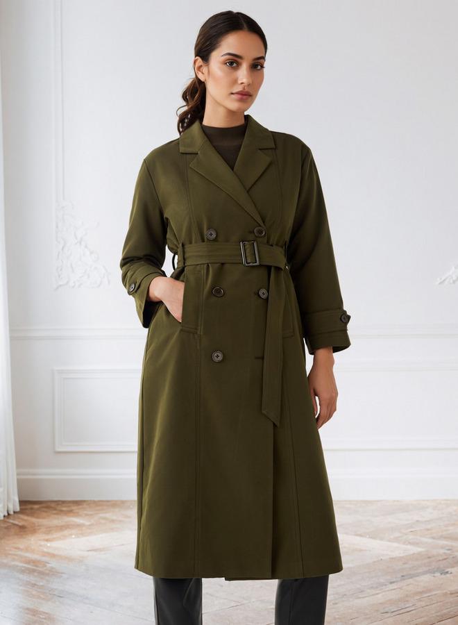 ايكونيك معطف ترنش كلاسيكي بحزام وياقة مشقوقة - Image 1