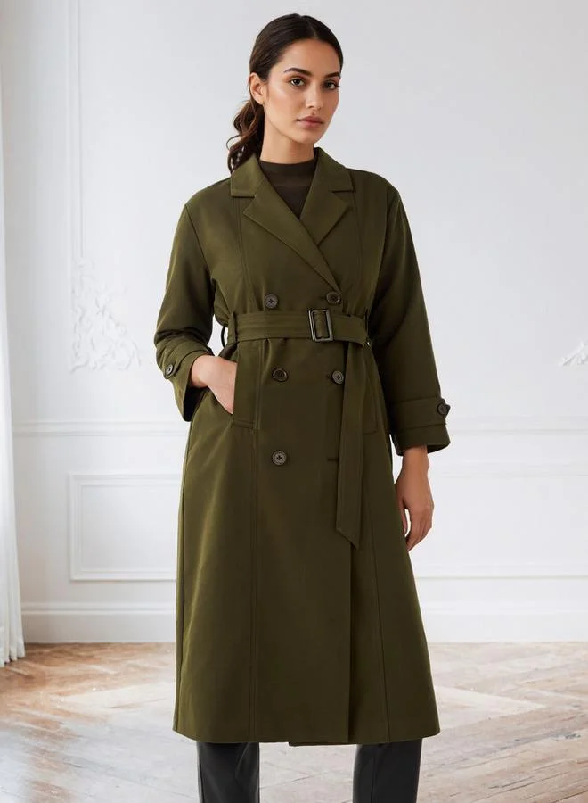 ايكونيك معطف ترنش كلاسيكي بحزام وياقة مشقوقة