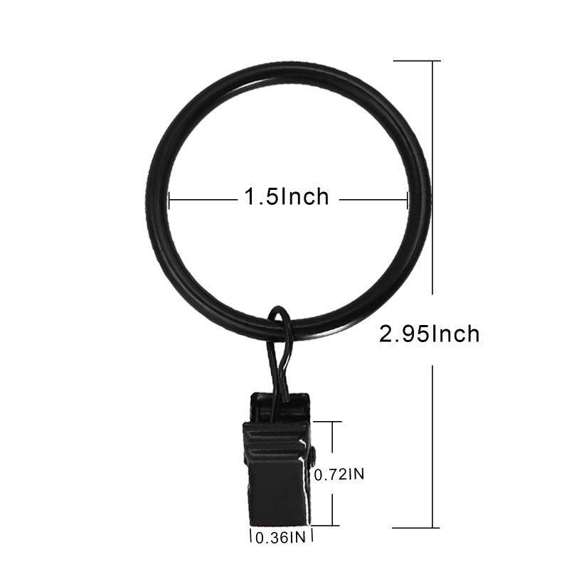 LLPJS 40 Pack Metal Curtain Rings with Clips, Curtain Clip Rings Hooks for Hanging Drapery Drapes Bows, Curtain Rod Rings 1.5 inch Interior Diameter, Black - Image 2