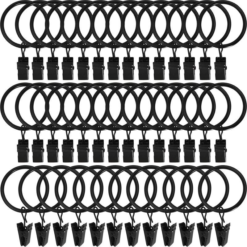 LLPJS 40 Pack Metal Curtain Rings with Clips, Curtain Clip Rings Hooks for Hanging Drapery Drapes Bows, Curtain Rod Rings 1.5 inch Interior Diameter, Black - Image 1