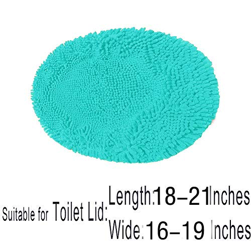 Madeals Chenille Bath Rug Set with Toilet Lid Cover and U-Shaped Toilet Floor Rug Turquoise - Image 4