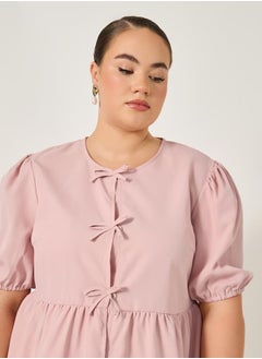 Styli Plus Size Puff Sleeve Ribbon Tie-Up Top  - Image 3