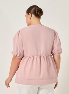 Styli Plus Size Puff Sleeve Ribbon Tie-Up Top  - Image 5
