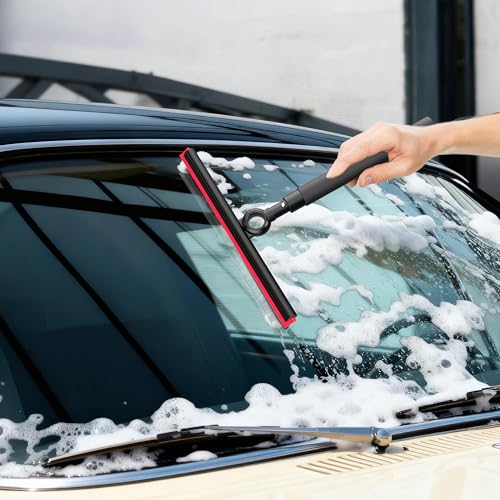EHOMGUI Shower Squeegee for Glass Doors, Window Squeegee for Home,Squeegee with Telescopic Extension Pole,Professional Window Cleaning Tool, Black, for Mirror, Glass, Ceramic Tile - Image 5