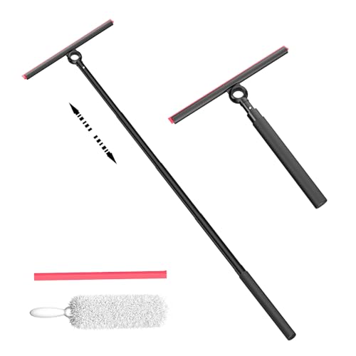 EHOMGUI Shower Squeegee for Glass Doors, Window Squeegee for Home,Squeegee with Telescopic Extension Pole,Professional Window Cleaning Tool, Black, for Mirror, Glass, Ceramic Tile - Image 1