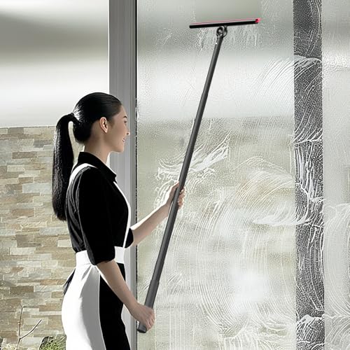 EHOMGUI Shower Squeegee for Glass Doors, Window Squeegee for Home,Squeegee with Telescopic Extension Pole,Professional Window Cleaning Tool, Black, for Mirror, Glass, Ceramic Tile - Image 4