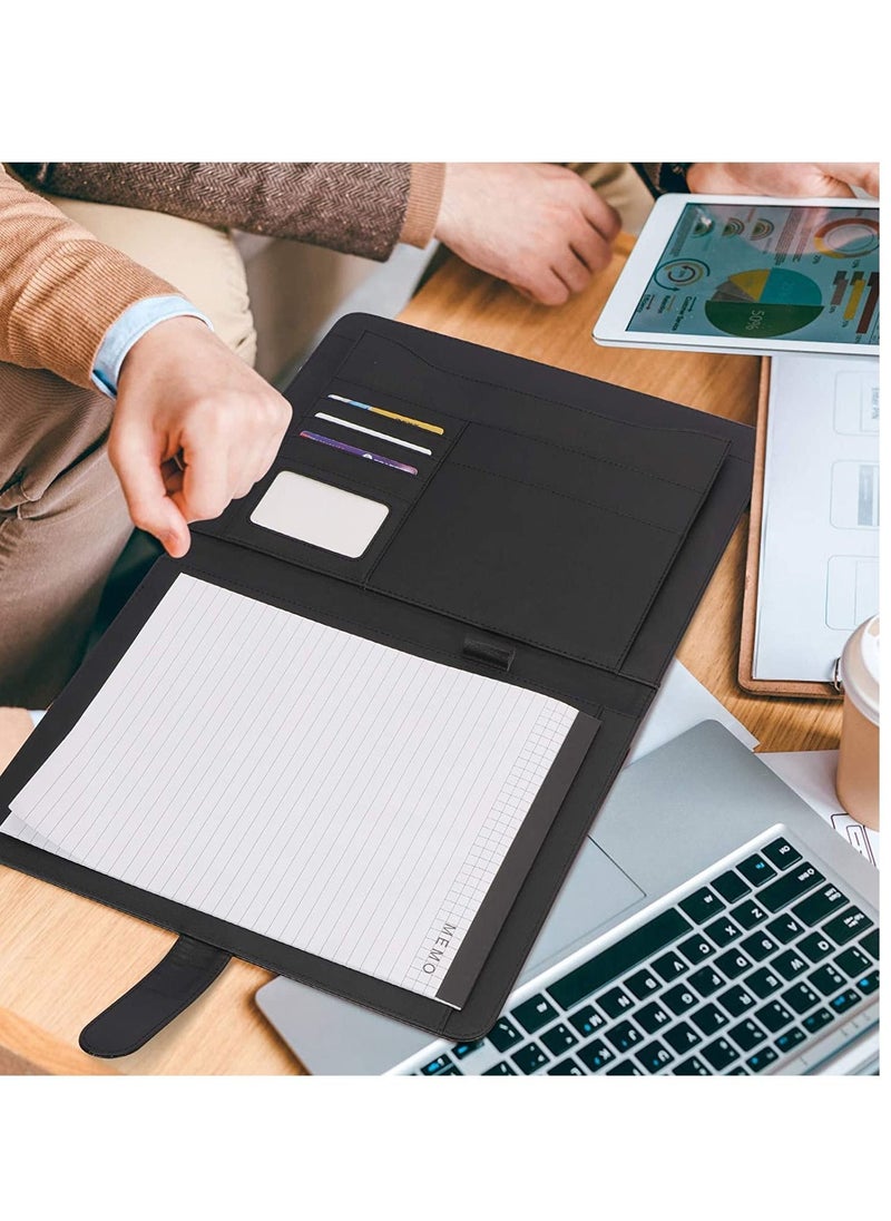 Y&D - Portfolio Folder PU Leather Multifunctional Business Document Organizer Card Storage Letter Size Clipboard with Legal Pad for Interview Conference Presentation Paperwork Black - Image 1