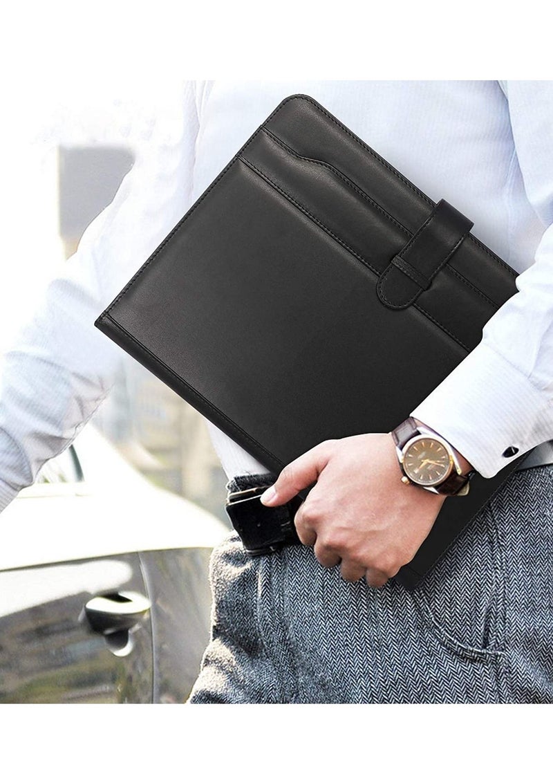 Y&D - Portfolio Folder PU Leather Multifunctional Business Document Organizer Card Storage Letter Size Clipboard with Legal Pad for Interview Conference Presentation Paperwork Black - Image 1