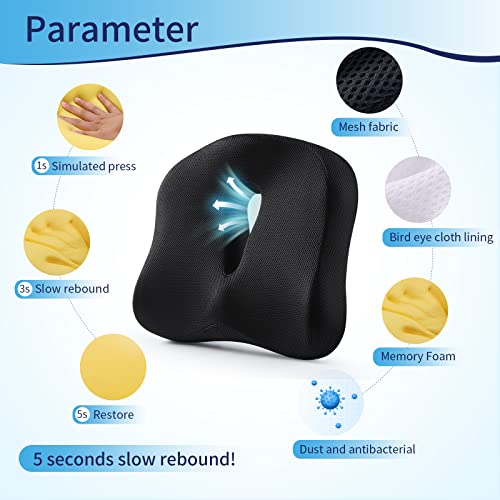 Max&Love Memory Foam Seat Chair Cushion for Relieves Back Sciatica Pain Tailbone Pain Coccyx Degenerating Disc Orthopedic Osteoarthritis Prostate Cushion Low Back Pain Cushion Hip Shaping (Black mesh) - Image 3