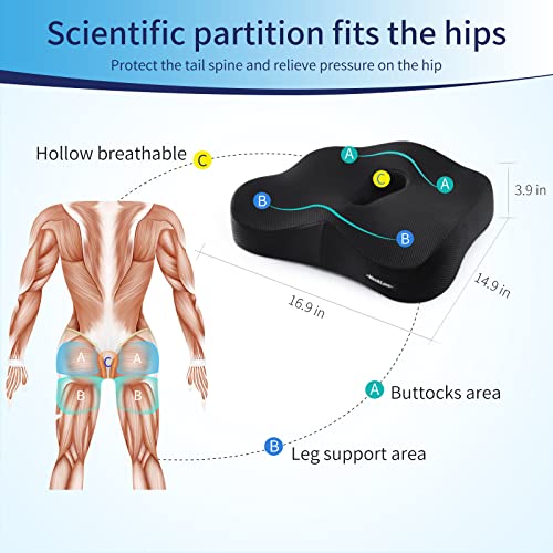 Max&Love Memory Foam Seat Chair Cushion for Relieves Back Sciatica Pain Tailbone Pain Coccyx Degenerating Disc Orthopedic Osteoarthritis Prostate Cushion Low Back Pain Cushion Hip Shaping (Black mesh) - Image 4