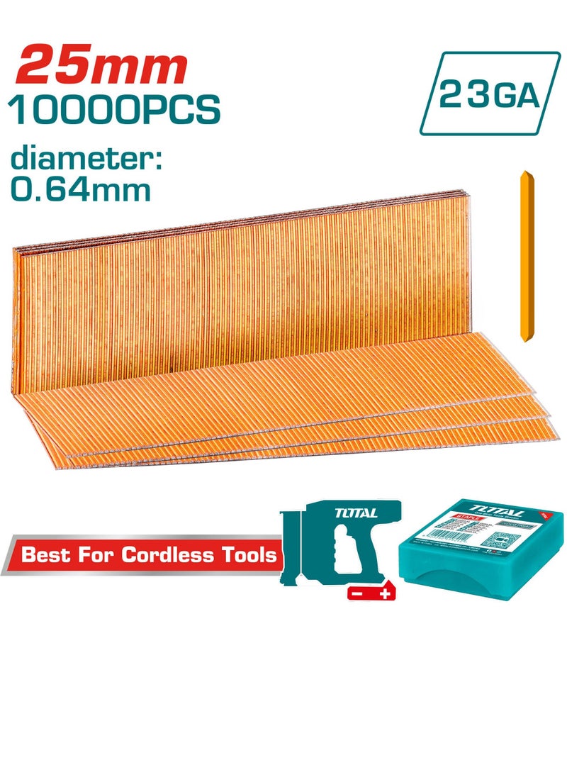 TOTAL - Total Headless Pins 10000pcs - 25mm Galvanized Steel, 23 Gauge for Cordless Pin Nailer TCBNLI3606, Convenient Plastic Box Storage - Image 1