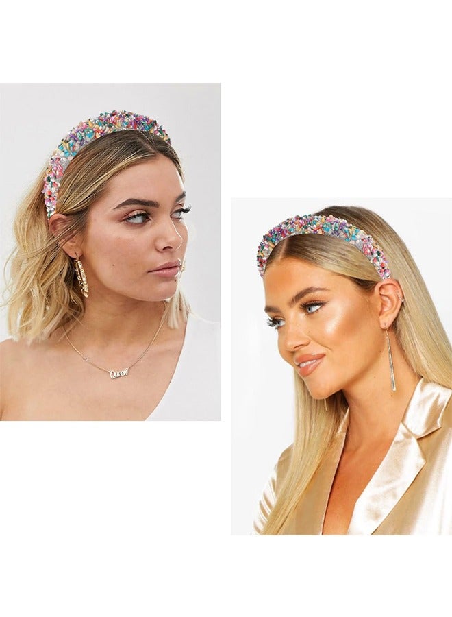 Rhinestone Crystal Diamond Headband for Women, Handmade Velvet Wide Hairband, Wide Hair Hoops Beaded Bling HairBand Hair Accessories (Colorful) - Image 4