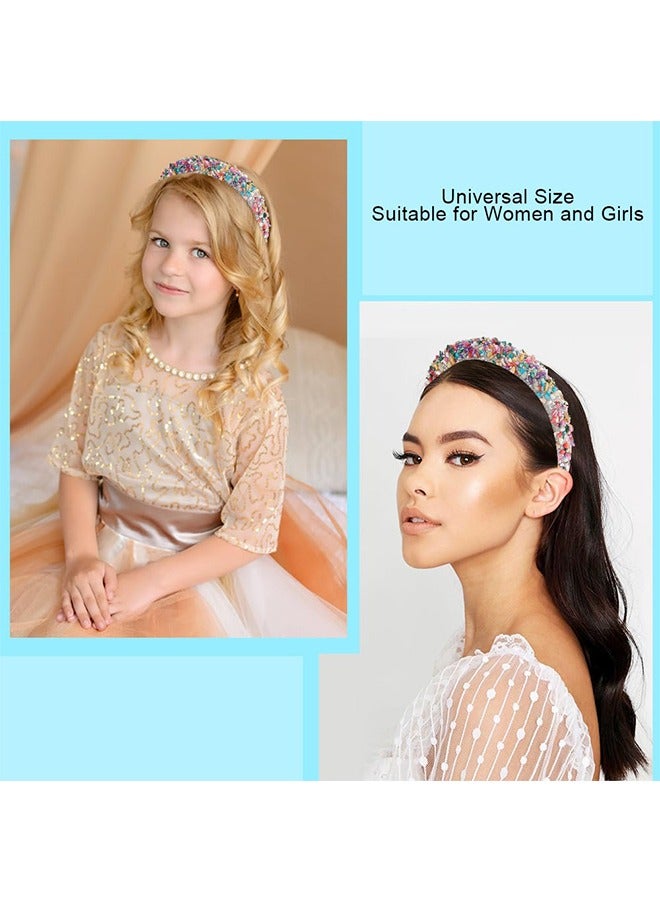 Rhinestone Crystal Diamond Headband for Women, Handmade Velvet Wide Hairband, Wide Hair Hoops Beaded Bling HairBand Hair Accessories (Colorful) - Image 3
