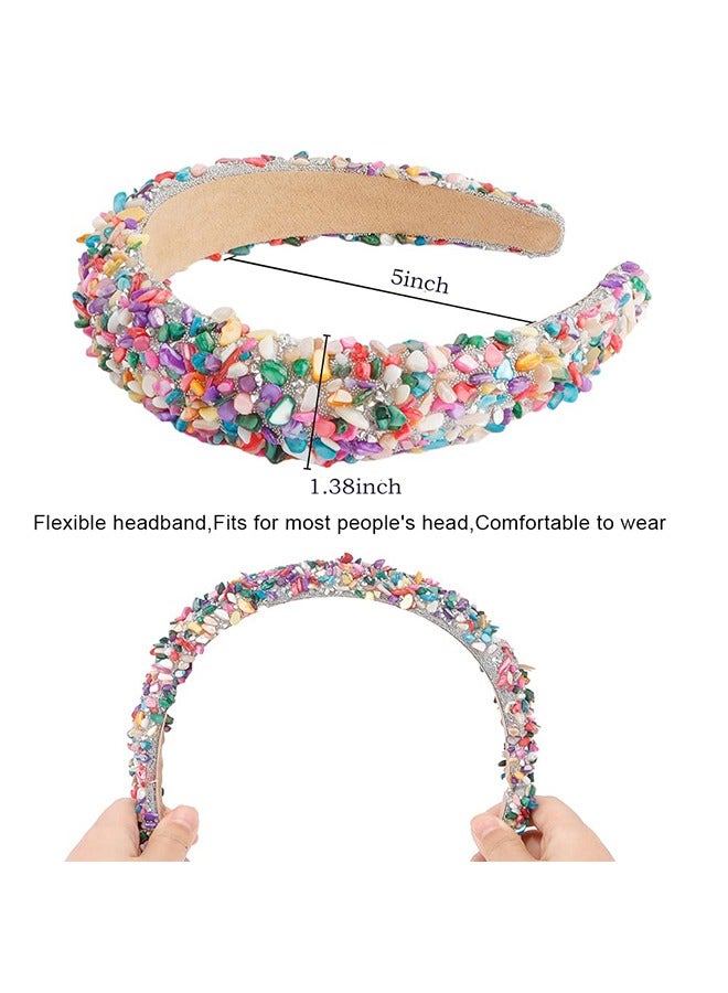 Rhinestone Crystal Diamond Headband for Women, Handmade Velvet Wide Hairband, Wide Hair Hoops Beaded Bling HairBand Hair Accessories (Colorful) - Image 2
