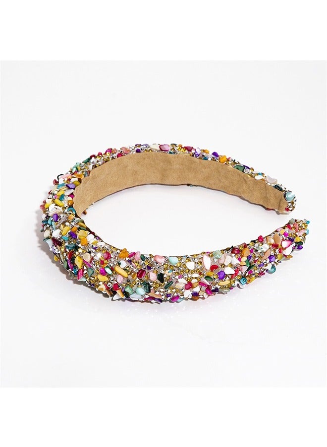 Rhinestone Crystal Diamond Headband for Women, Handmade Velvet Wide Hairband, Wide Hair Hoops Beaded Bling HairBand Hair Accessories (Colorful) - Image 5