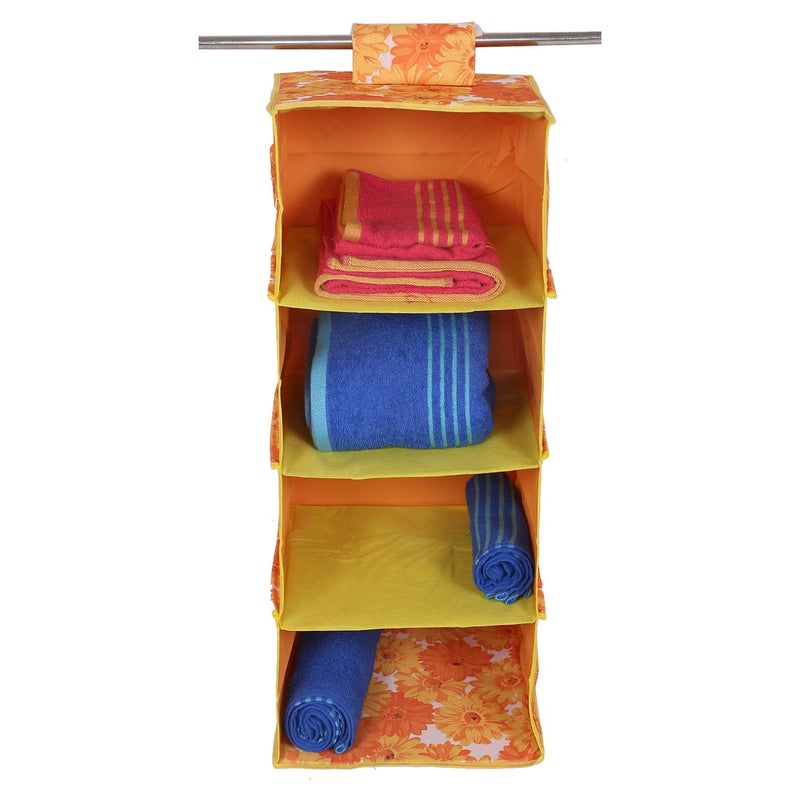 Kuber Industries Rexine Hanging 4 Shelf Wardrobe Organiser Orange CTKTC8710 - Image 1
