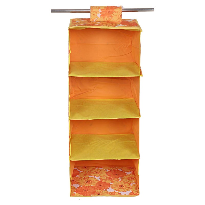 Kuber Industries Rexine Hanging 4 Shelf Wardrobe Organiser Orange CTKTC8710 - Image 4