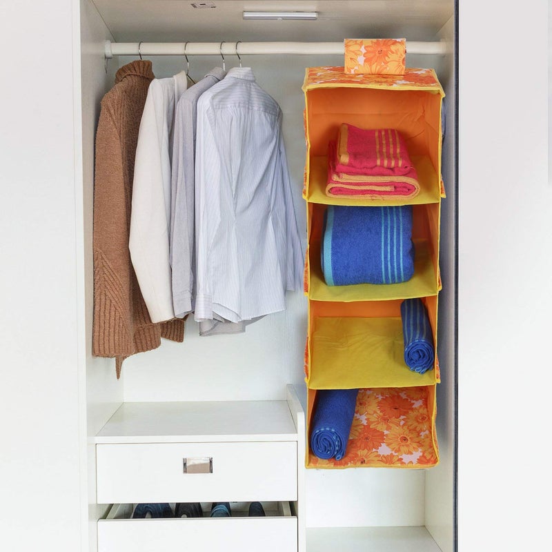 Kuber Industries Rexine Hanging 4 Shelf Wardrobe Organiser Orange CTKTC8710 - Image 2