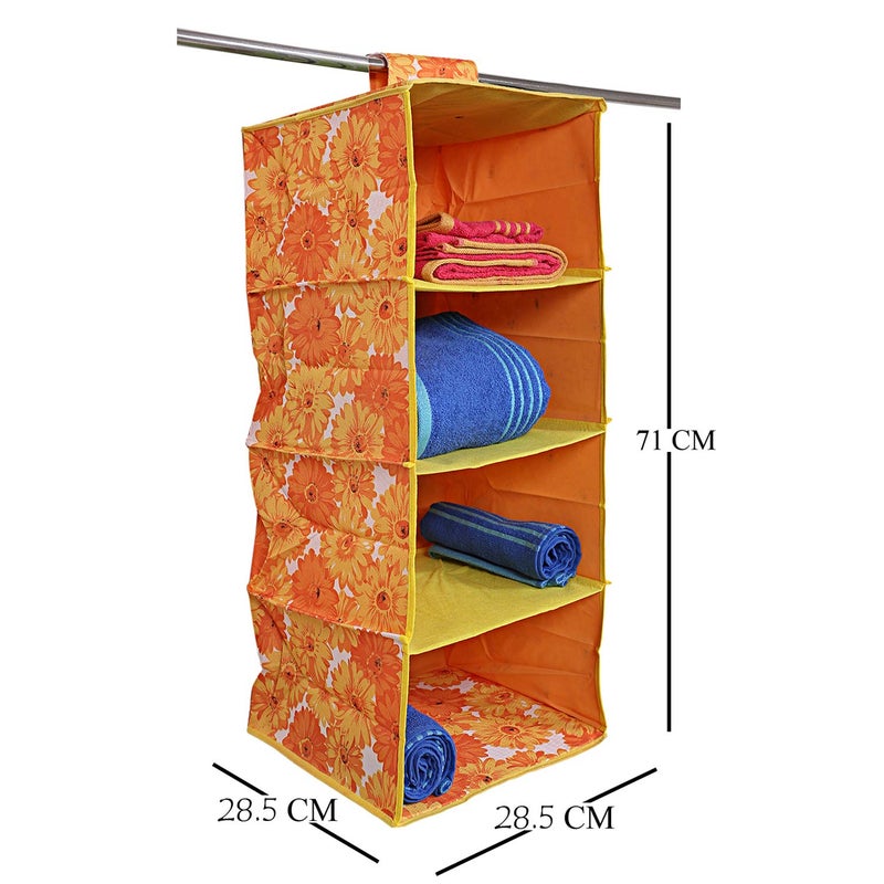 Kuber Industries Rexine Hanging 4 Shelf Wardrobe Organiser Orange CTKTC8710 - Image 3