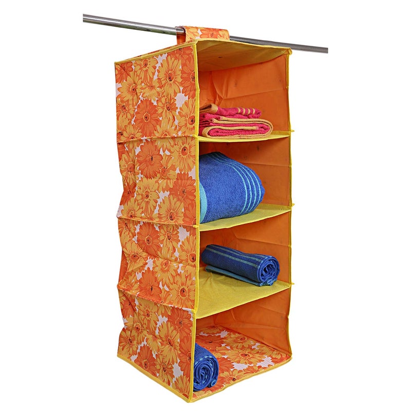 Kuber Industries Rexine Hanging 4 Shelf Wardrobe Organiser Orange CTKTC8710 - Image 5