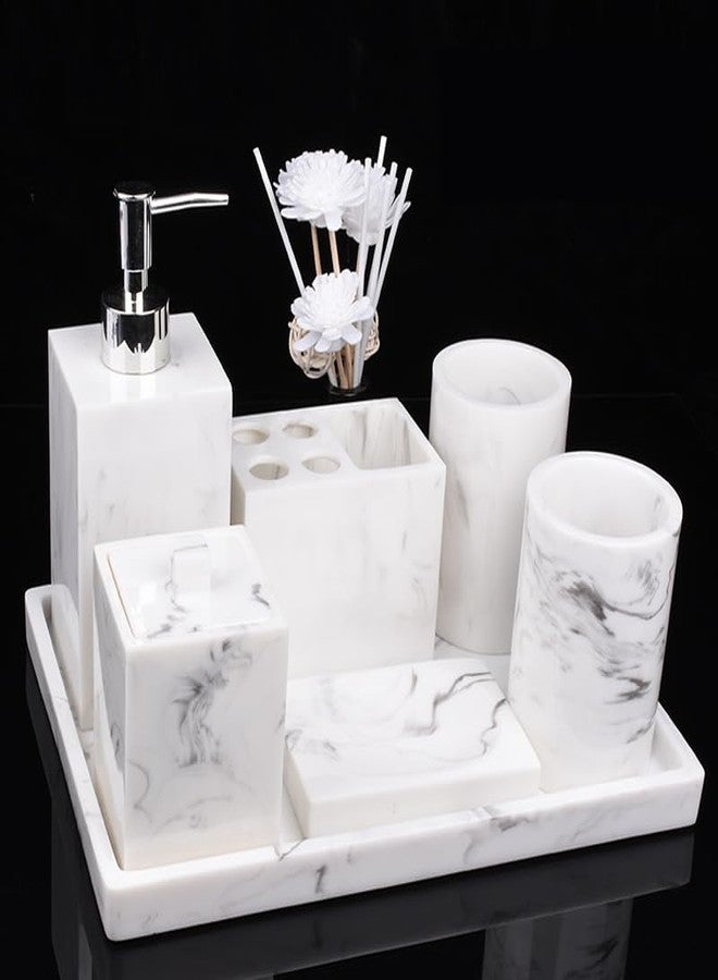 Buric Resin Vintage Marble Bathroom Accessories Sets Luxury 6-Piece Bathroom Decoration Soap Dispenser,Cups,Toothbrush Holder - Image 1