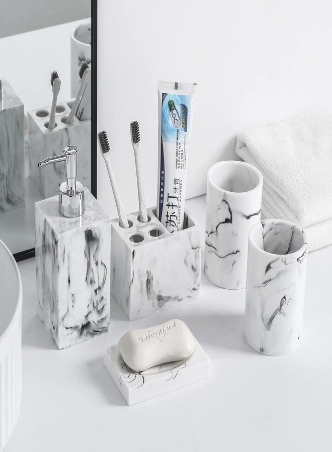 Buric Resin Vintage Marble Bathroom Accessories Sets Luxury 6-Piece Bathroom Decoration Soap Dispenser,Cups,Toothbrush Holder - Image 3