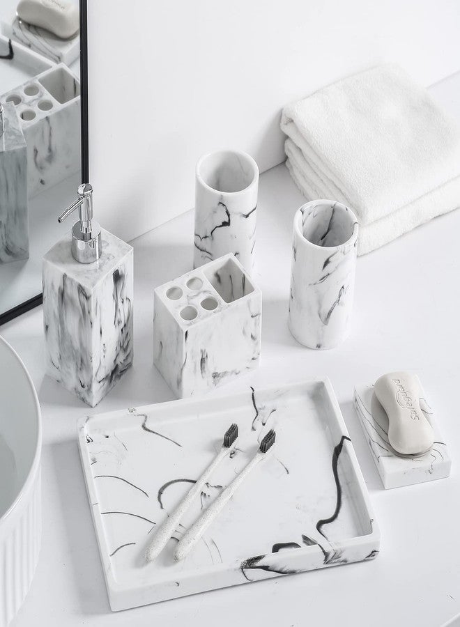 Buric Resin Vintage Marble Bathroom Accessories Sets Luxury 6-Piece Bathroom Decoration Soap Dispenser,Cups,Toothbrush Holder - Image 2