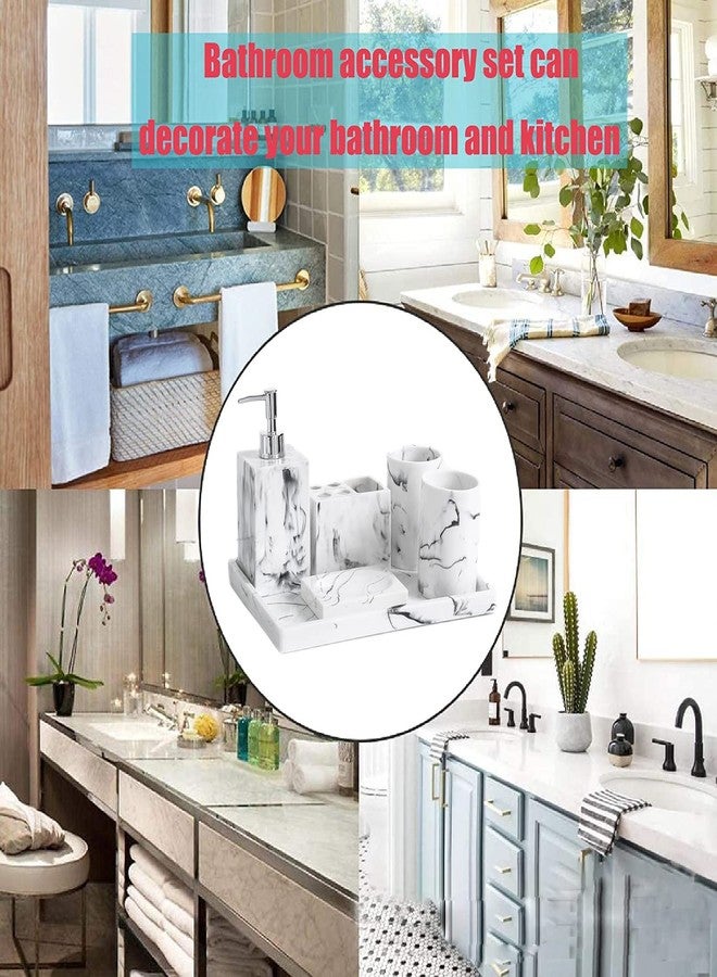 Buric Resin Vintage Marble Bathroom Accessories Sets Luxury 6-Piece Bathroom Decoration Soap Dispenser,Cups,Toothbrush Holder - Image 4