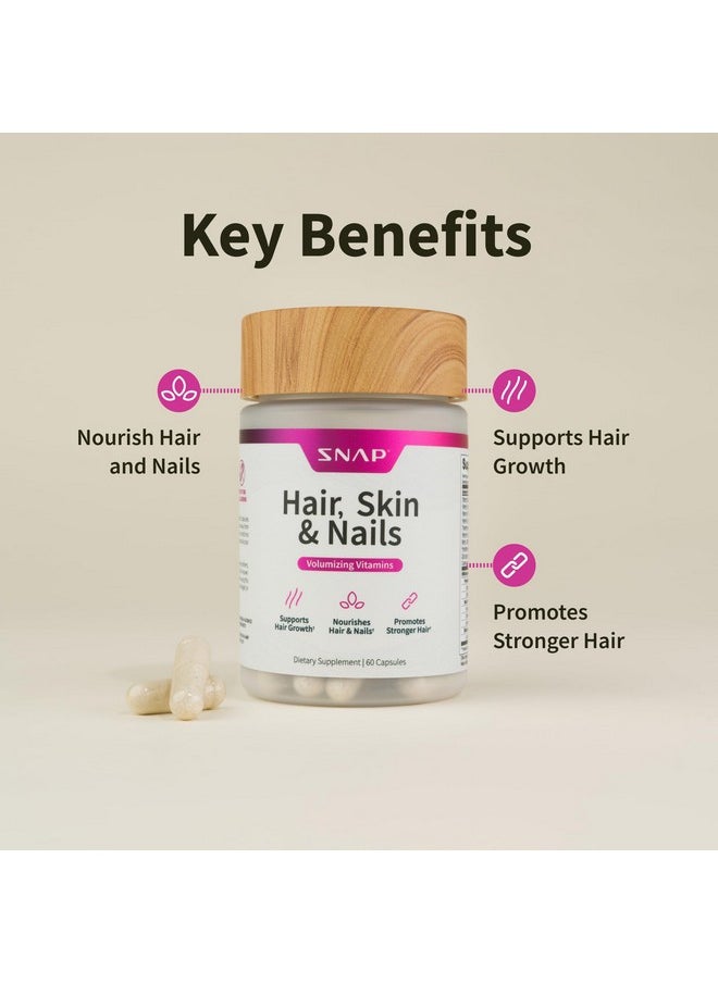 SNAP SUPPLEMENTS Snap Supplements Hair, Skin and Nails Vitamins, Support Hair Growth, Nourish Skin and Nails with Biotin, Collagen, Kelp, Bamboo and Other Vitamins, Radiant Skin, Strong Hair and Nails, 60 Capsules  - Image 5
