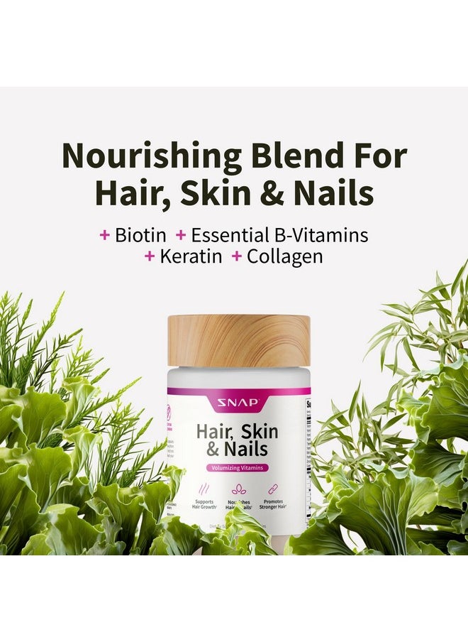 SNAP SUPPLEMENTS Snap Supplements Hair, Skin and Nails Vitamins, Support Hair Growth, Nourish Skin and Nails with Biotin, Collagen, Kelp, Bamboo and Other Vitamins, Radiant Skin, Strong Hair and Nails, 60 Capsules  - Image 4
