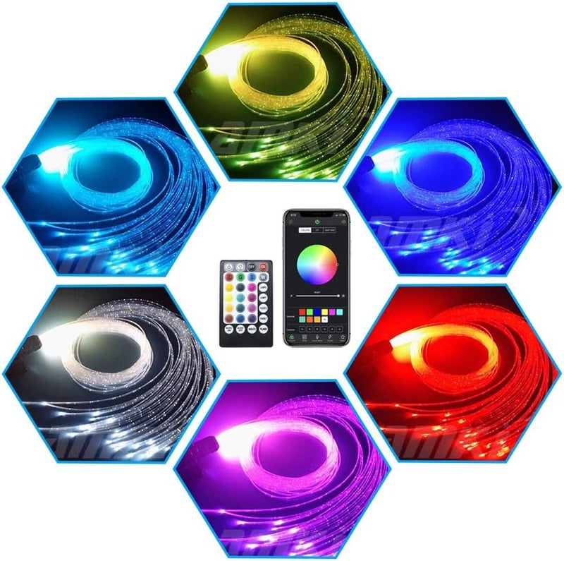 Amki 16W Bluetooth Fiber Optic Curtain Light Kit, RGBW Waterfall Effect Music Mode App/Remote Control Curtain Lighting for Kids Sensory Room Home Decor with Fiber Cable 0.03in/0.75mm 9.8ft/3m 300pcs - Image 2