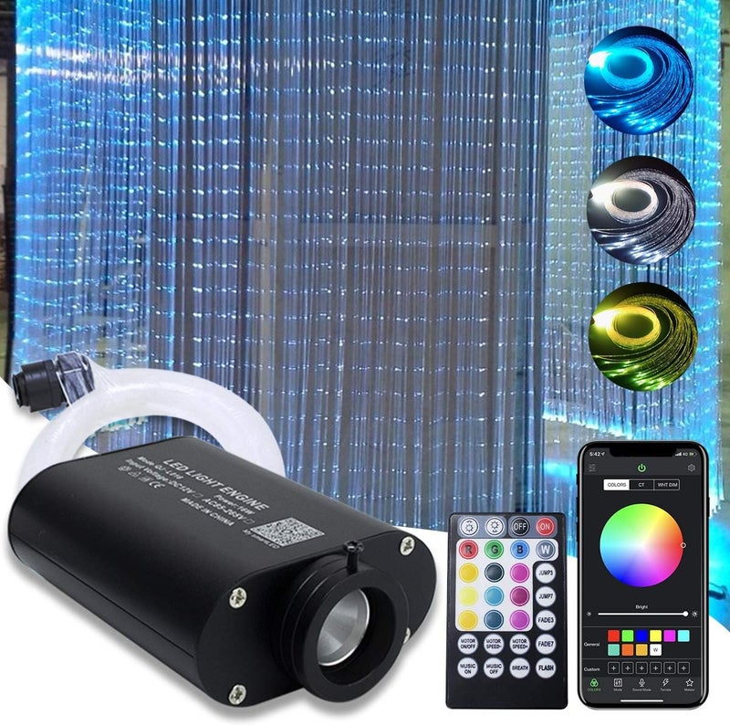 Amki 16W Bluetooth Fiber Optic Curtain Light Kit, RGBW Waterfall Effect Music Mode App/Remote Control Curtain Lighting for Kids Sensory Room Home Decor with Fiber Cable 0.03in/0.75mm 9.8ft/3m 300pcs - Image 1