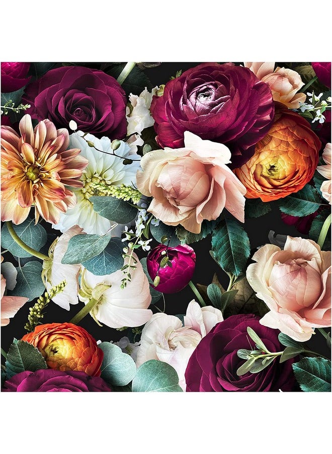 HAOKHOME 93277 Peel And Stick Floral Wallpaper Rose Daisy Removable Black/Pink/Purple Stick On Wild Mural 17.7In X 9.8Ft  - Image 1