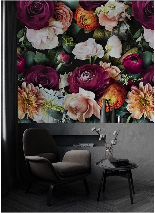HAOKHOME 93277 Peel And Stick Floral Wallpaper Rose Daisy Removable Black/Pink/Purple Stick On Wild Mural 17.7In X 9.8Ft  - Image 3