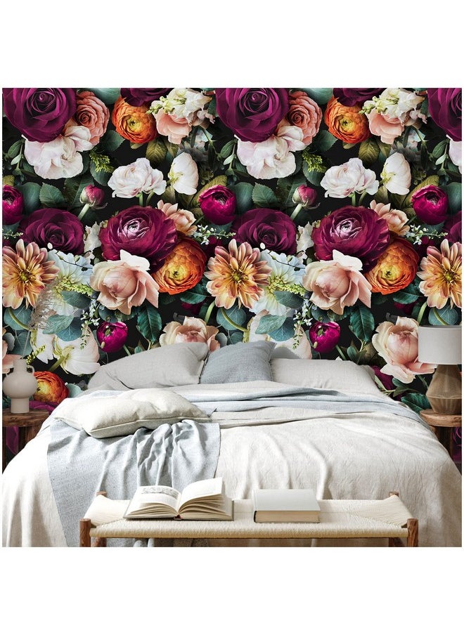 HAOKHOME 93277 Peel And Stick Floral Wallpaper Rose Daisy Removable Black/Pink/Purple Stick On Wild Mural 17.7In X 9.8Ft  - Image 2