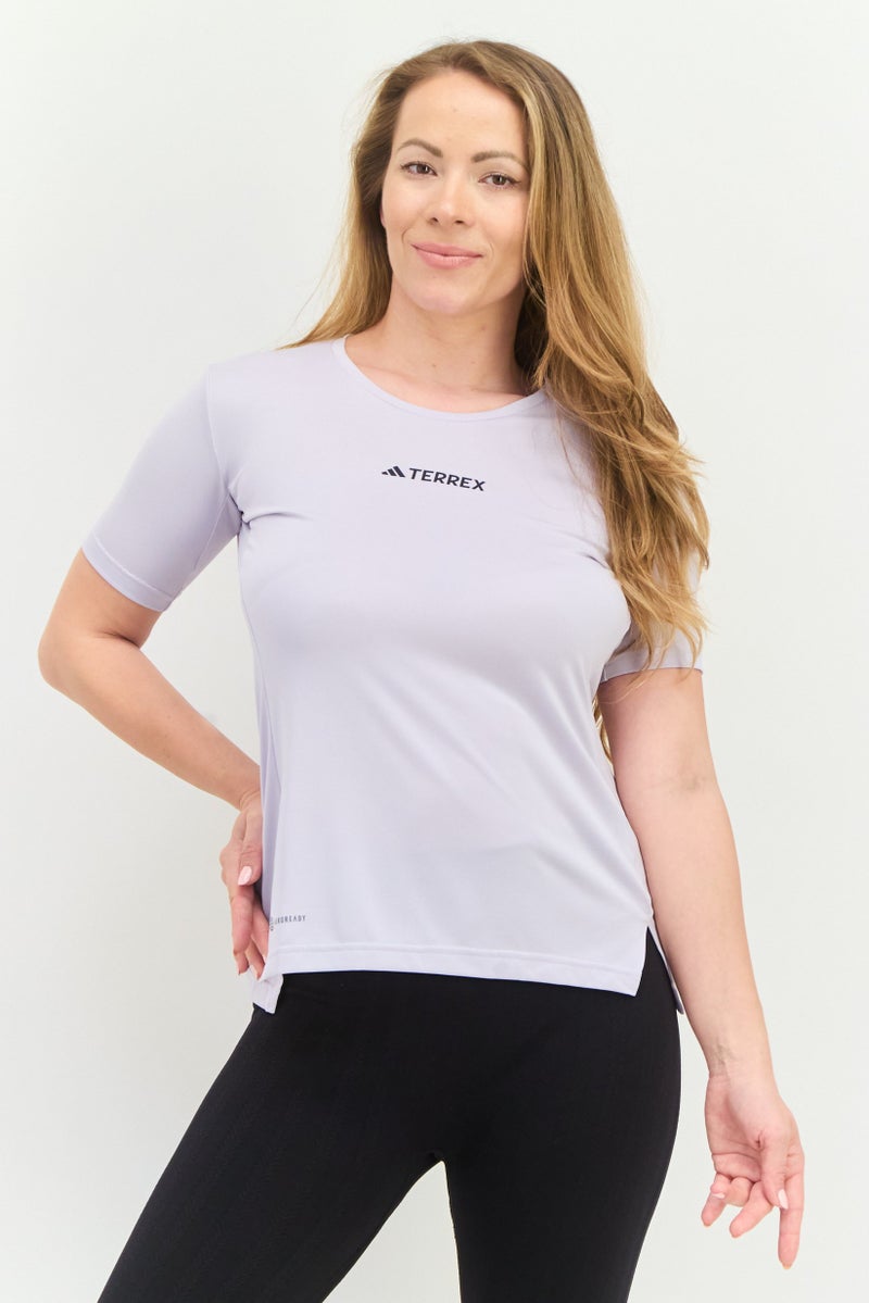 Adidas Women Sportswear Fit Short Sleeve Outdoor Top, Lavender - Image 1