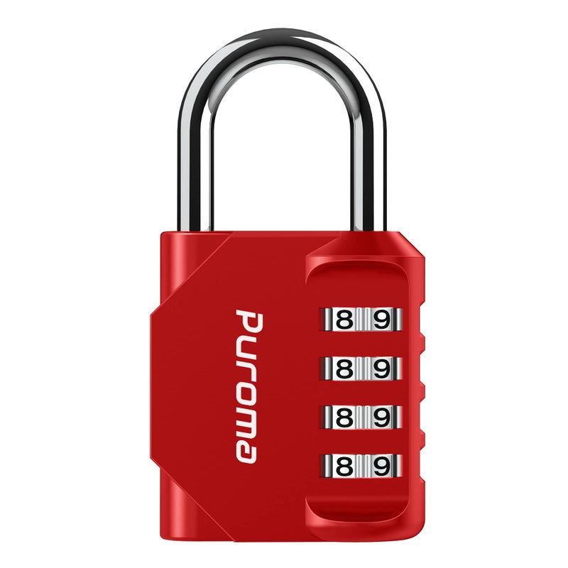 Puroma 1 Pack Combination Lock for Locker 4 Digit Outdoor Waterproof Padlock for School Gym Sports Fence Toolbox Gate Case Outdoor Hasp Storage Red