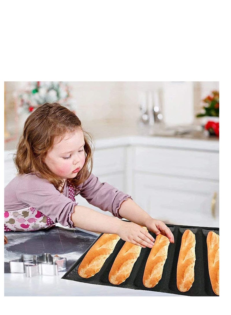 SOLARAE Baguette Pan Nonstick Perforated Silicone Bread Pan Silicone Perforated Baking Forms Sandwich Mould Baguette Baking Pan Tray 5 Slots French Bread Baking Pan - Image 3