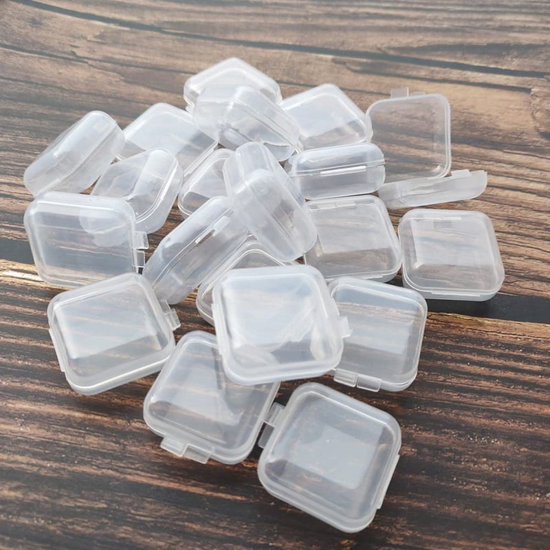 Honkenda 20 Pack Plastic Mini Clear Jewelry Box Organizer with Lid, Square Earplug Pill Storage Box Case for Small Items Bead Makeup Craft Project Containers - Image 1