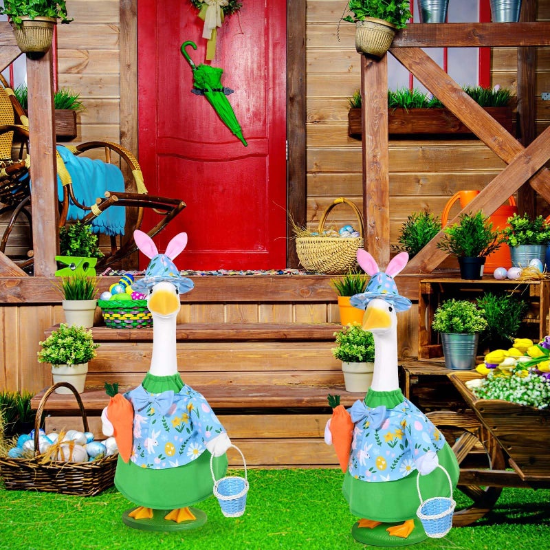 JcHrmers Easter Goose Outfit Bunny Porch Goose Outfit Lawn Porch Goose Clothes Fits 23" Cement Plastic Goose Statue for Easter Outdoor Garden Yard Patio Decoration - Image 4