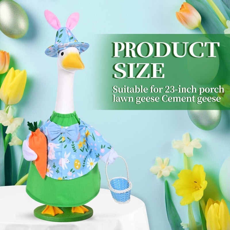 JcHrmers Easter Goose Outfit Bunny Porch Goose Outfit Lawn Porch Goose Clothes Fits 23" Cement Plastic Goose Statue for Easter Outdoor Garden Yard Patio Decoration - Image 3