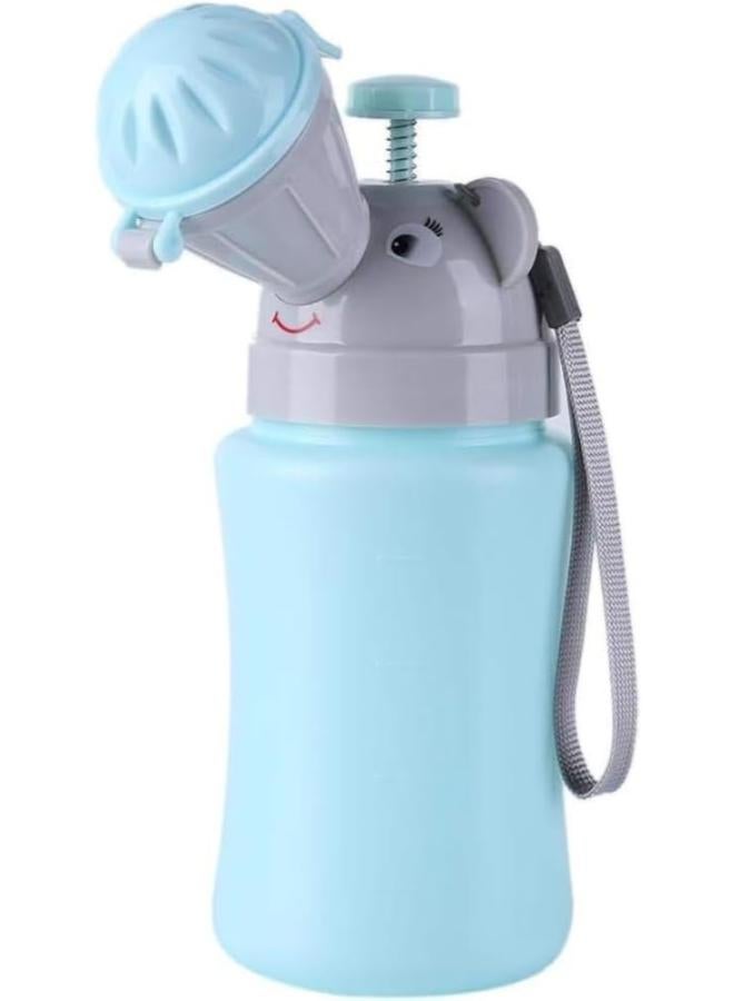 Portable Kids Potty Urinal - Cute Cartoon Frog Emergency Pee Bottle for Boy & Girl - Leak-Proof Travel Toilet for Car, Camping & Outdoor Training with Hanging Strap - Blue Color - Image 1