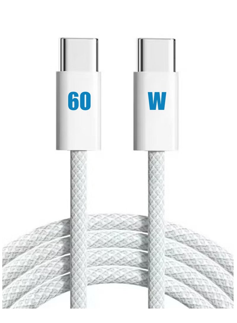 60W USB Type-C to Type-C Fast Charging Cable |  Fast Power Delivery | 1 Meter Long Durable Braided Cable for Android Phones, Tablets, Laptops & Type-C Devices, USB C to USB C Cable Fast Charging Cord for iPhone 17/17 Pro Max/16 Pro Max/15 Plus/15 Pro Max/Samsung S23 Note 20 MacBook Air - Image 1