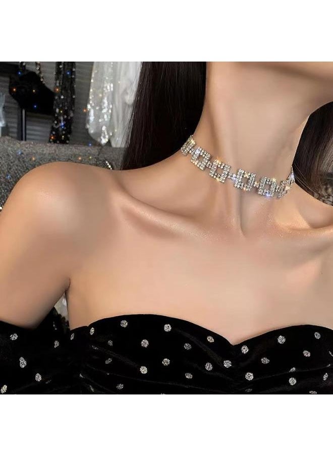 NIBEMINENT European And American Diamond-encrusted Water Drop Oval Necklace Fashion High-end Clavicle Chain Niche Design Cold Wind Women 