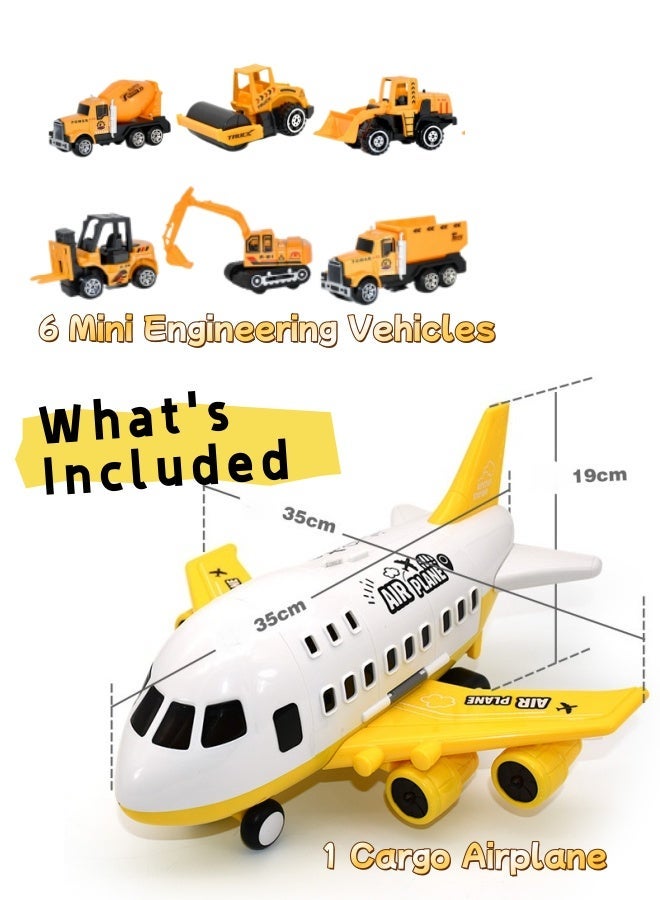 Wish Large Storage Cargo Airplane Toy for Kids, Engineering Construction Theme Transport Plane Playset with 6 Diecast Alloy Mini Construction Vehicles, Friction Powered Drop Resistant Educational Toy Gift for Kids 3+ - Image 2