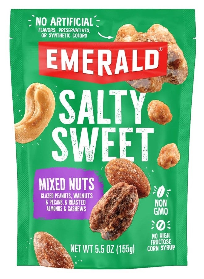 Emerald Nuts Salty Sweet Mixed Nuts (1-Pack), Features Kettle Glazed Peanuts, Almonds, Cashews, Kettle Glazed Walnuts, Kettle Glazed Pecans, 5.5oz Resealable Bag - Image 1