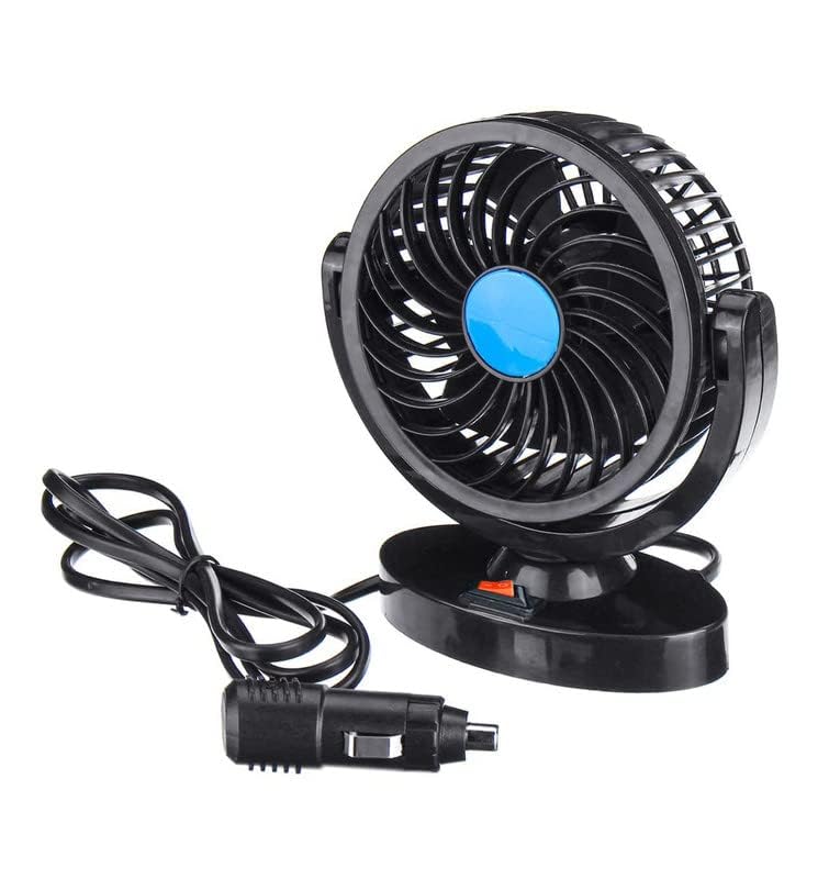 Dhanvine 12V DC Electric Car Fan for Dashboard, Single Head Cooling Electric Fan, 360 Degree Rotatable Small Fan for Car with 2 Speed Control Compatible with Hyundai i10
