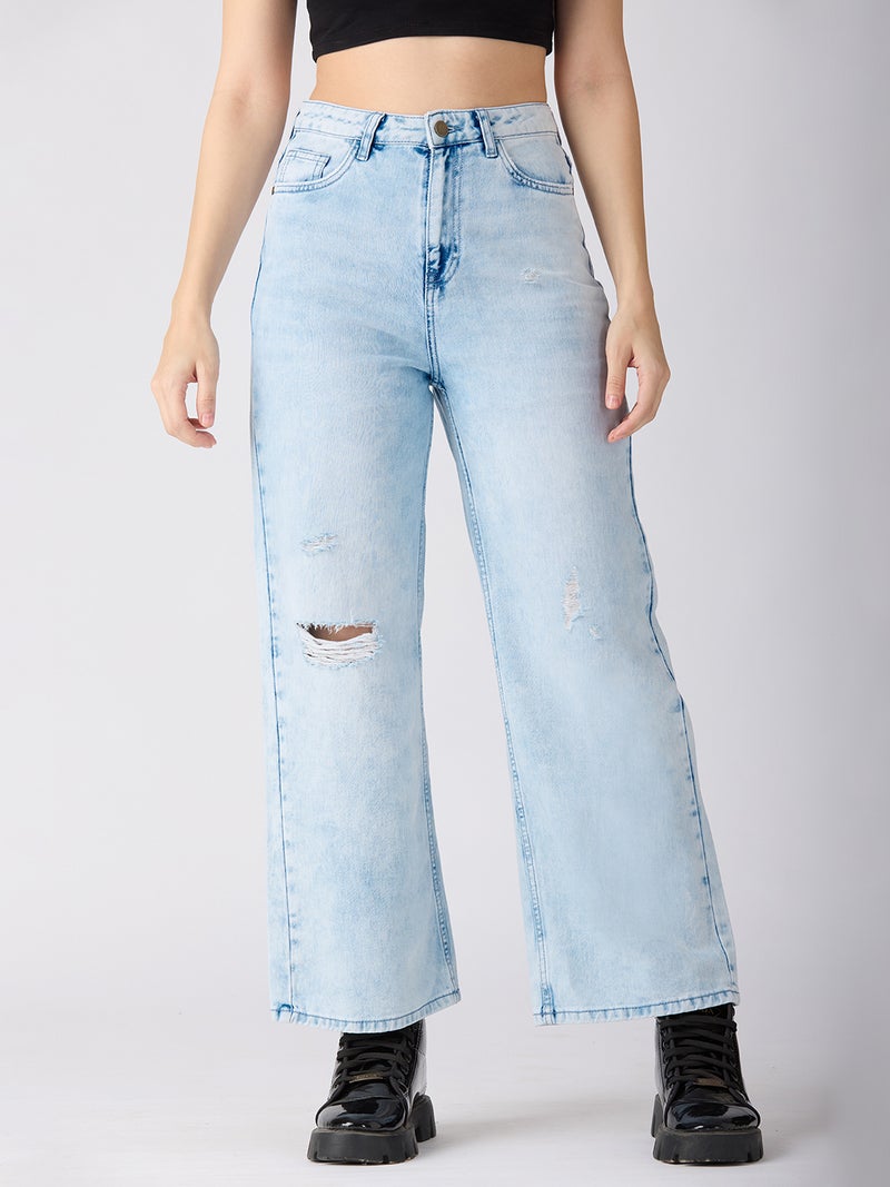 globus Globus Women Cotton Distress Mid-Rise Wide Leg Jeans  - Image 2